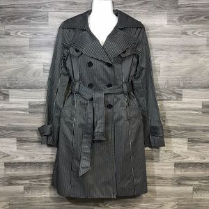 Bebe Black and White Stripes Trench Coat